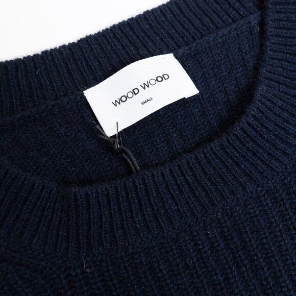 Wood Wood Wool Blend Sweater Louis Jumper Double A Navy Striped Made in Italy - Picture 6 of 14